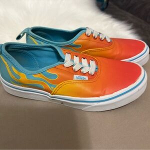 Vans Authentic Flame Sneakers Kids Size 3 Orange Teal Low Top